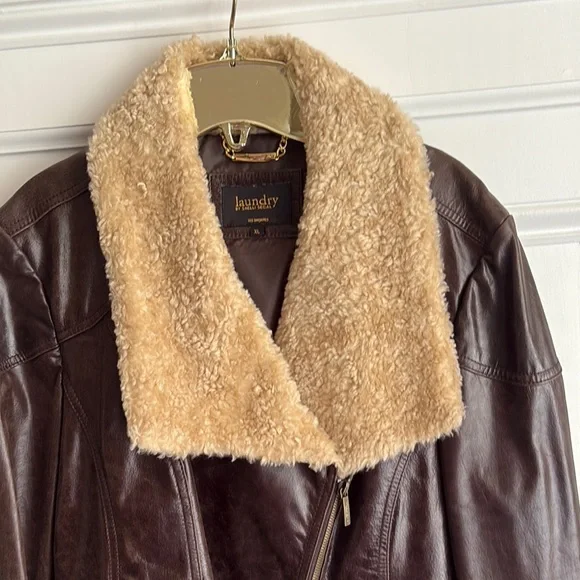 Laundry By Shelli Segal Dark Brown Leather Bomber Jacket - Picture 4 of 9